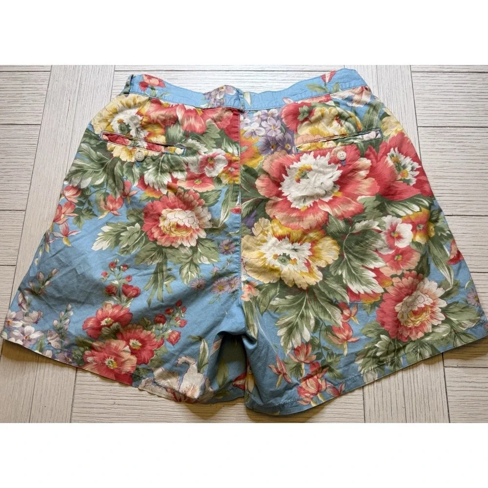 VTG Polo By Ralph Lauren Women's Floral Blue Print Shorts Sz S Cottagecore Retro